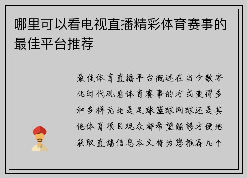 哪里可以看电视直播精彩体育赛事的最佳平台推荐